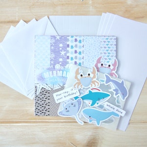 Sea Creatures Cardmaking Kit - machen Sie Ihr eigenes Karten-Bastelkit (Delfine, Haie, Wale, Mantarochen, Krabben)