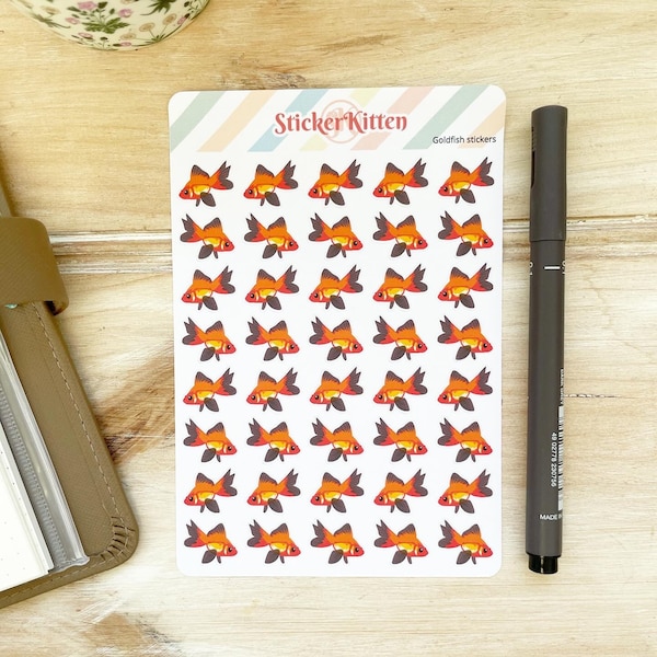 Goldfish Stickers - Cute Pet Fish Planner Stickers by StickerKitten UK