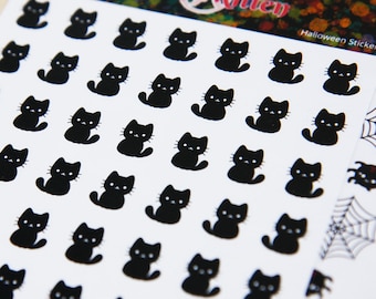 Black Cat Stickers - Cute Kitten Halloween Planner Supplies by StickerKitten