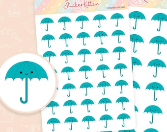 Umbrella Stickers - Cute Rainy Day Planner Stickers, Weather Stickers by StickerKitten UK