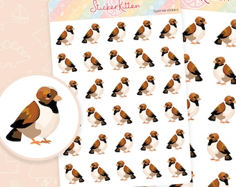 Sparrow Stickers - Cute Bird Planner Stickers, Garden Bird Stickers, British Bird Stickers by StickerKitten UK