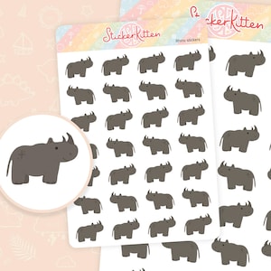 Rhino Stickers – Cute Wild Animal Planner Stickers, Rhinoceros stickers by StickerKitten UK