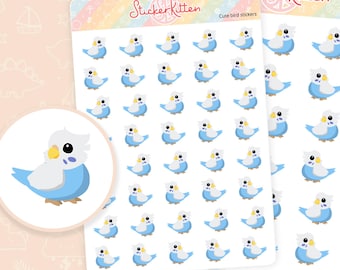 Cute Bird Stickers - Budgie Stickers, Kawaii Animal Planner Stickers, Tropical Bird Stickers, Parrot Stickers by StickerKitten UK