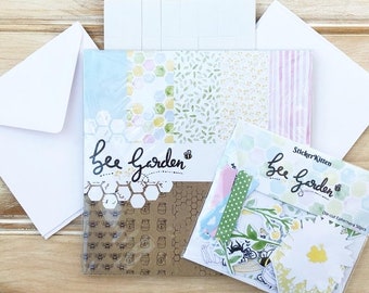 Bee Garden Cardmaking Kit - make your own note cards craft kit with paper, cards, toppers