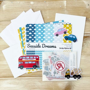 Vehikels Card Making Kit - Geburtstagskarten für Jungen mit niedlichen Autos und Bussen basteln. Bastelset mit Papier, Karten und Topper.