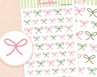 Cute Bow Stickers - Pink and Green Ribbon Planner Stickers by StickerKitten UK