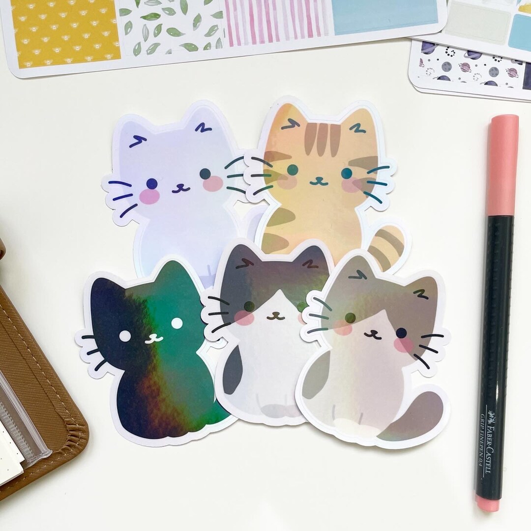 Cute Kitten Sticker - Choose Design – Holographic Vinyl Cat Sticker for ...
