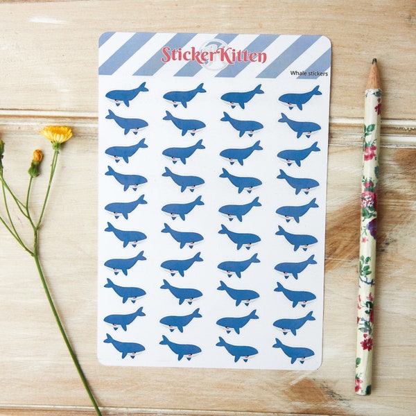 Whale Stickers - Cute Blue Whale Planner Stickers by StickerKitten