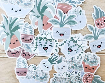 Succulents Ephemera – cardmaking paper toppers, die cuts (cute happy face plants, houseplants, cacti)