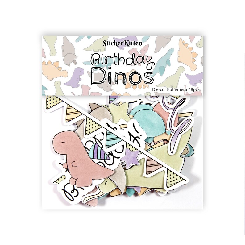 Diecut Dinosaur Ephemera Stickerkitten Birthday Dinos Etsy