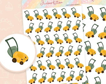 Lawnmower Stickers - Cute Gardening Planner Stickers, Mow Lawn Stickers, Garden Stickers, Cut Grass Stickers by StickerKitten UK