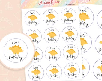 Personalised Birthday Stickers - Custom name birthday party labels for party bags, favours and invites