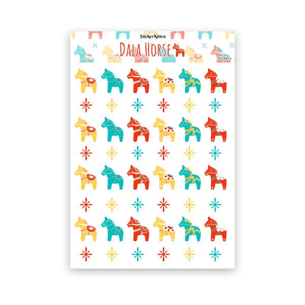 Dala Horse Stickers - Christmas Scandinavian Planner Stickers by StickerKitten - cute stickers, Swedish horses, stationery, craft