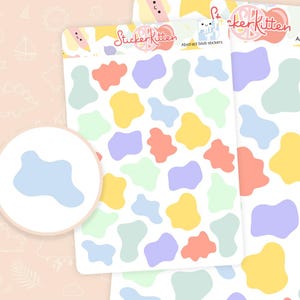 May include: A sheet of pastel colored abstract blob stickers. The stickers are in various shapes and sizes and are perfect for adding a touch of whimsy to your planner, journal, or laptop.