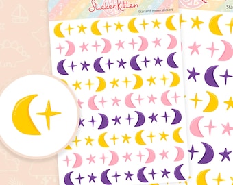 Star and Moon Stickers - Cute Celestial Planner Stickers by StickerKitten UK