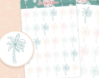 Palm Tree Stickers - outline palm trees, colourful palm stickers, tree stickers, tropical stickers, vacation stickers, deco planner stickers