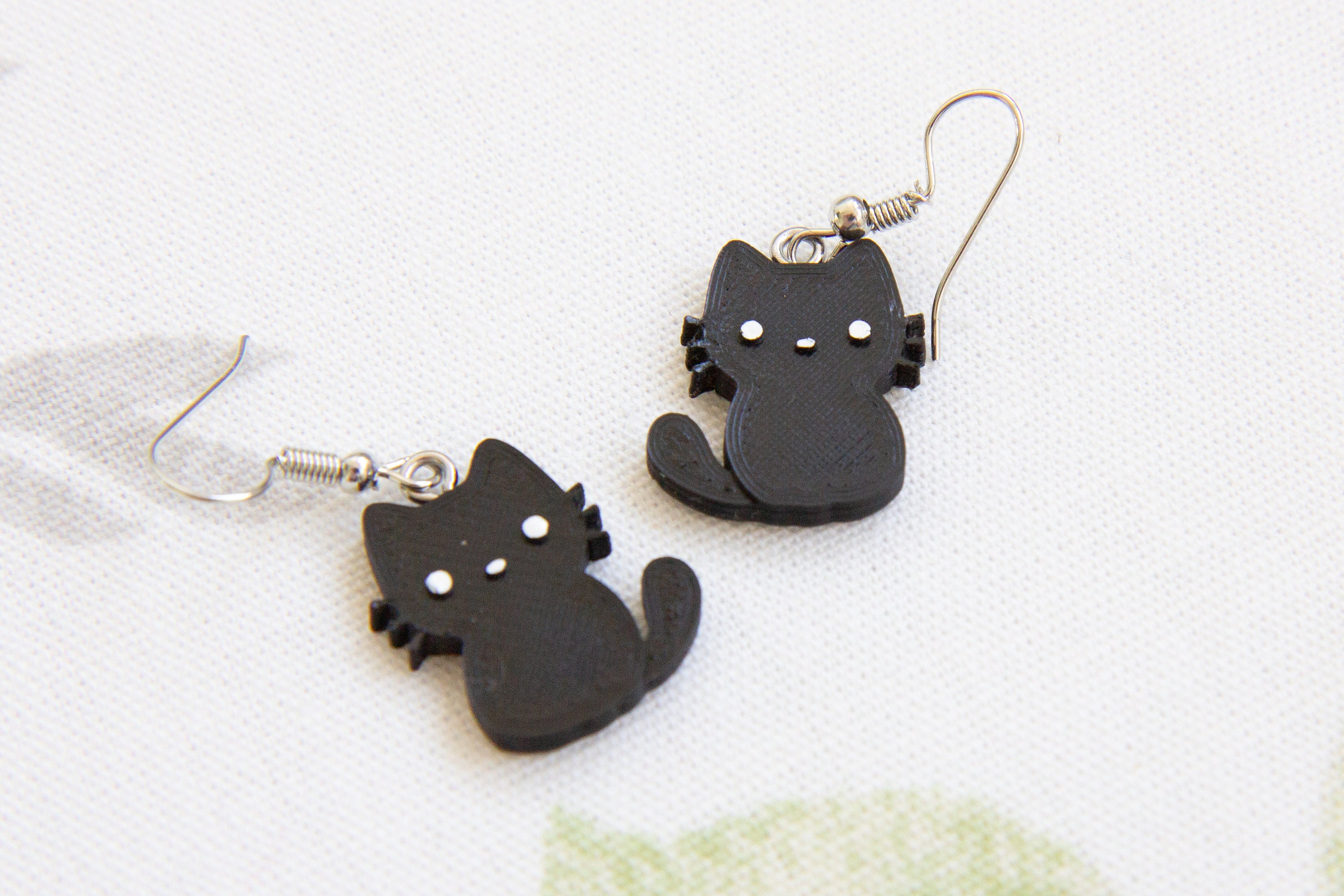 Black Cat & Moon Faux Leather Dangle Earrings – Lightweight, Handmade, Hypoallergenic For Women & Girls - View #3