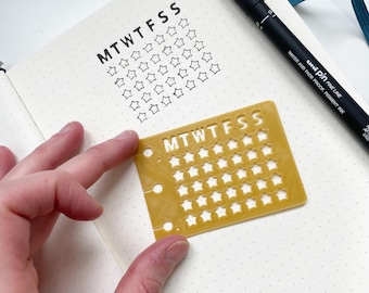 Mini Planner Stencil - Star Grid Journal Stencil - 3D Printed Weekly Layout and Monthly Tracker Dot Grid Template