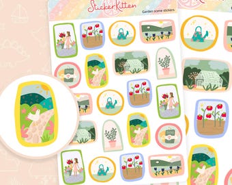 Cute Garden Scene Stickers - Gardening Planner Stickers, Deco Stickers, Plant Stickers by StickerKitten UK