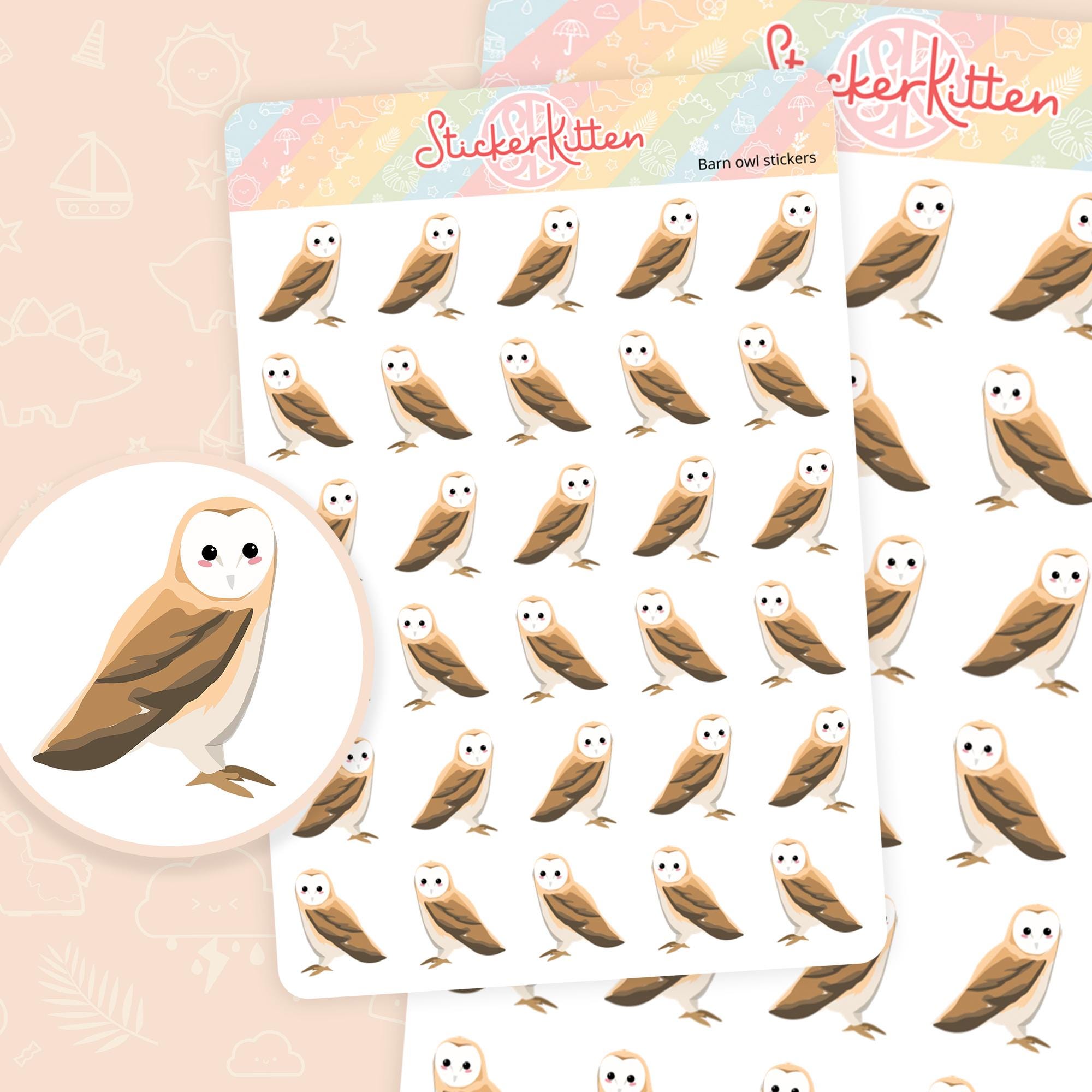 Barn Owl Stickers - Cute Bird Planner Stickers, Countryside Stickers, Nature Stickers, British Bird