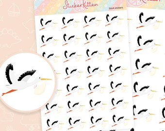 Stork with Baby Stickers - Cute Baby Shower Planner Stickers by StickerKitten UK