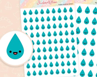 Happy Raindrop Stickers - Cute Water Tracker Planner Stickers by StickerKitten UK