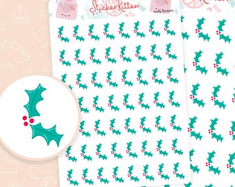 Holly Stickers - Cute Christmas Planner Stickers, December Deco Stickers, Christmas Journal Stickers, Mini Xmas Stickers