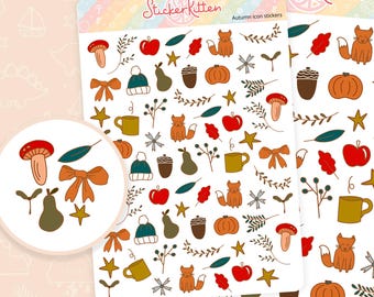 Autumn Icon Stickers - Fall Planner Stickers, Deco Stickers, September & October Journal Stickers by StickerKitten UK