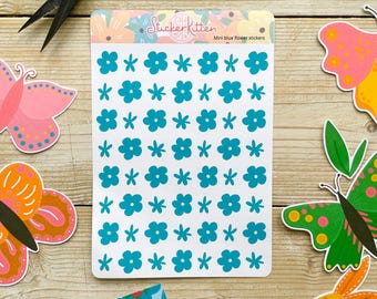 Mini Blue Flower Stickers – floral planner stickers, journal stickers, deco stickers, garden stickers