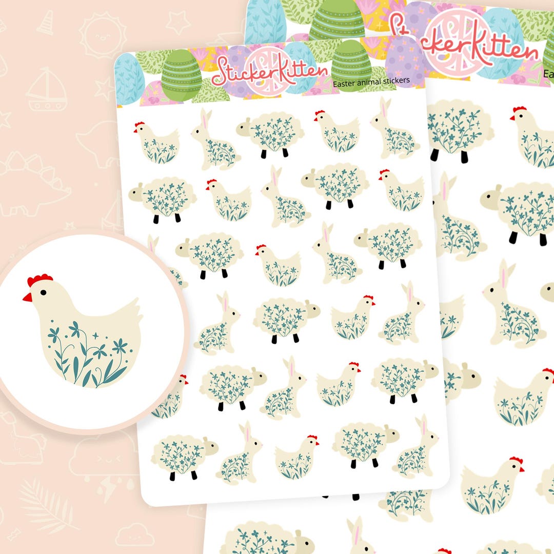 Spring Rabbit Sticker Easter Animal Stickers - Cute Spring Bunny, Chicken and Sheep Deco ...