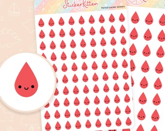 Periodenaufkleber - Niedliche rote Tropfen Klecks Planer Aufkleber von StickerKitten UK