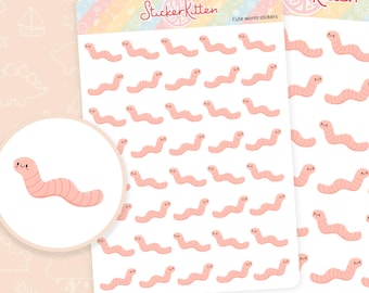 Cute Worm Stickers - Cute Gardening Planner Stickers, Nature Stickers, Earthworm Stickers, Kawaii Journal Stickers by StickerKitten UK