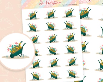 Wheelbarrow Stickers - Cute Gardening Planner Stickers, Flower Stickers, Garden Stickers, Nature Stickers by StickerKitten UK