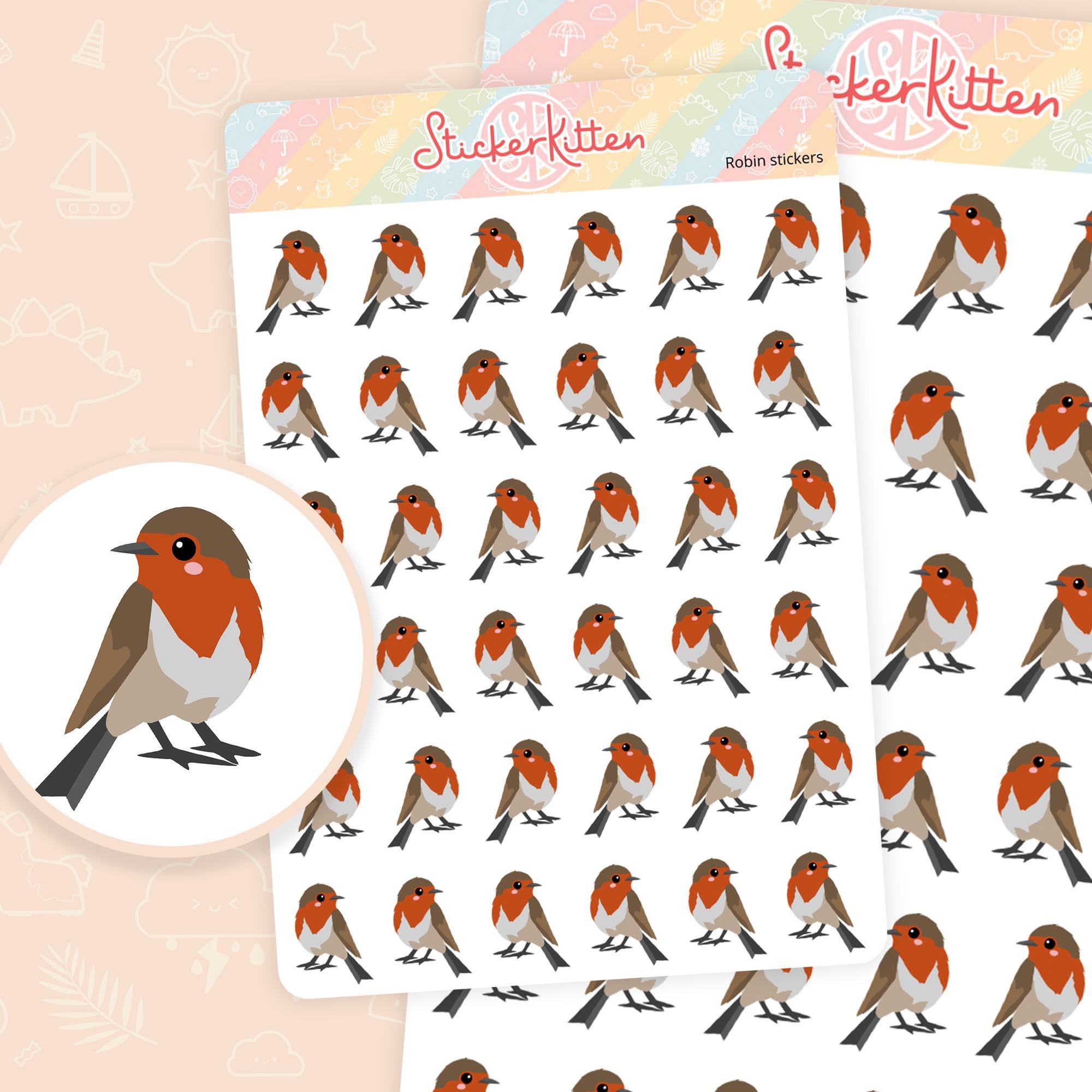 Robin Stickers - Cute Bird Planner Stickers, Garden Bird Stickers ...