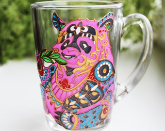 Pink Panda Bear Mug Unique Coffee Cup Cute Animal Art Gifts Idea For Girlfriend.