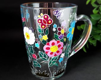Mok regenboogbloemen, koffiemok bloemen, op maat gemaakte mokken.
