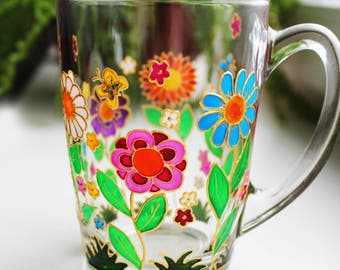 Kleurrijke bloemen geschilderde mok, cadeau-ideeën zus minnaar koffiekopje, gepersonaliseerde mokken.