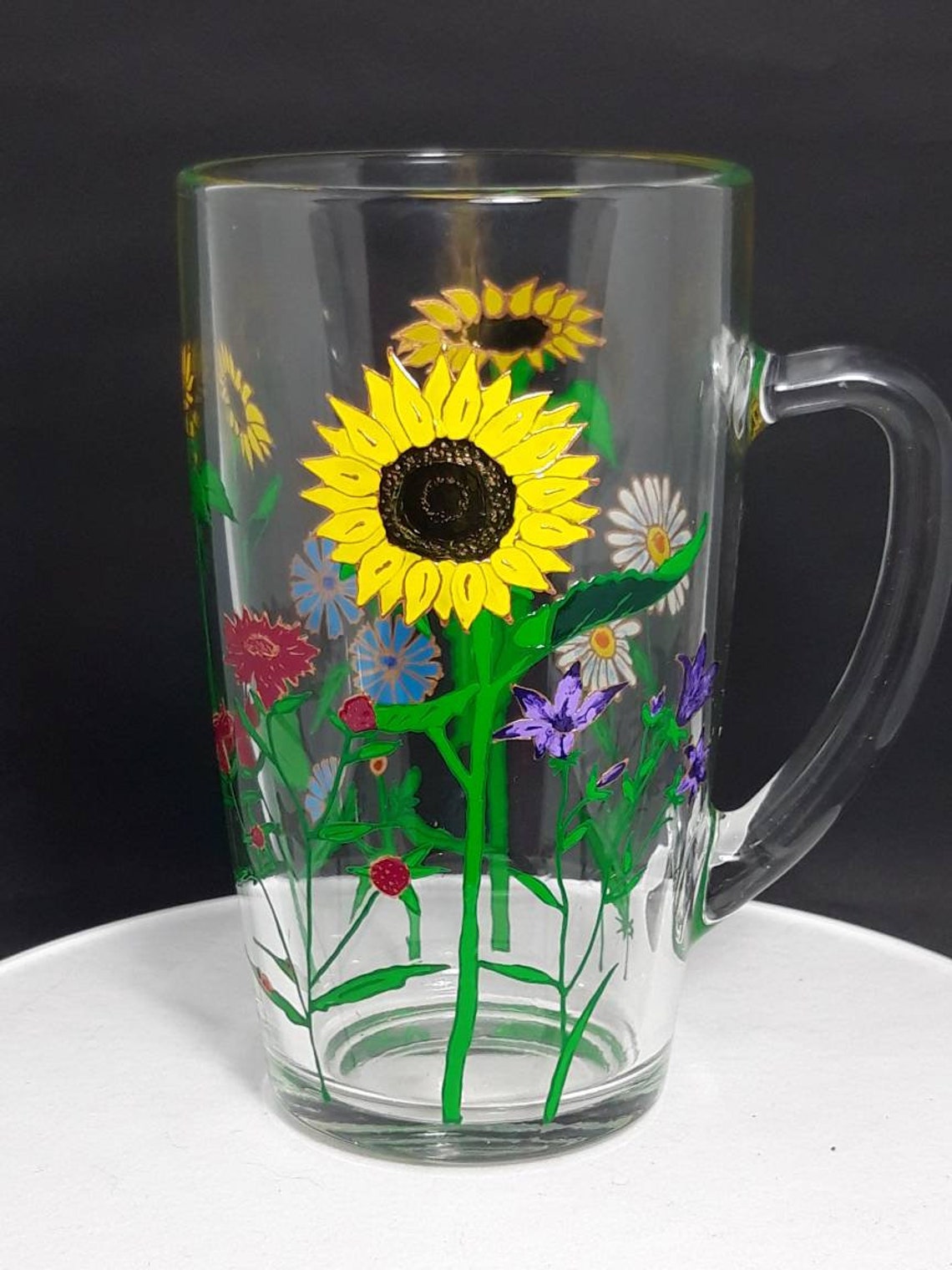 Sunflowers and wildflowers coffee cup handpainted tableware Etsy