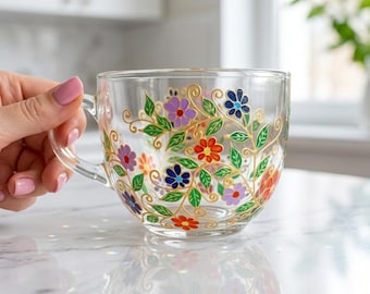 Koffiemok bloemen, gepersonaliseerde grote mok, bloemencadeau voor moeder, oma of zus