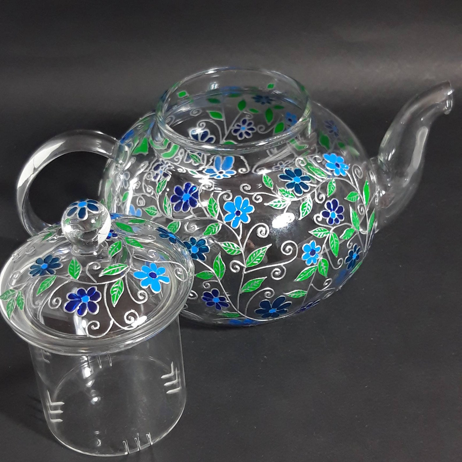 Glass Teapot Personalized Unique Tea Pot With Blue Small Etsy