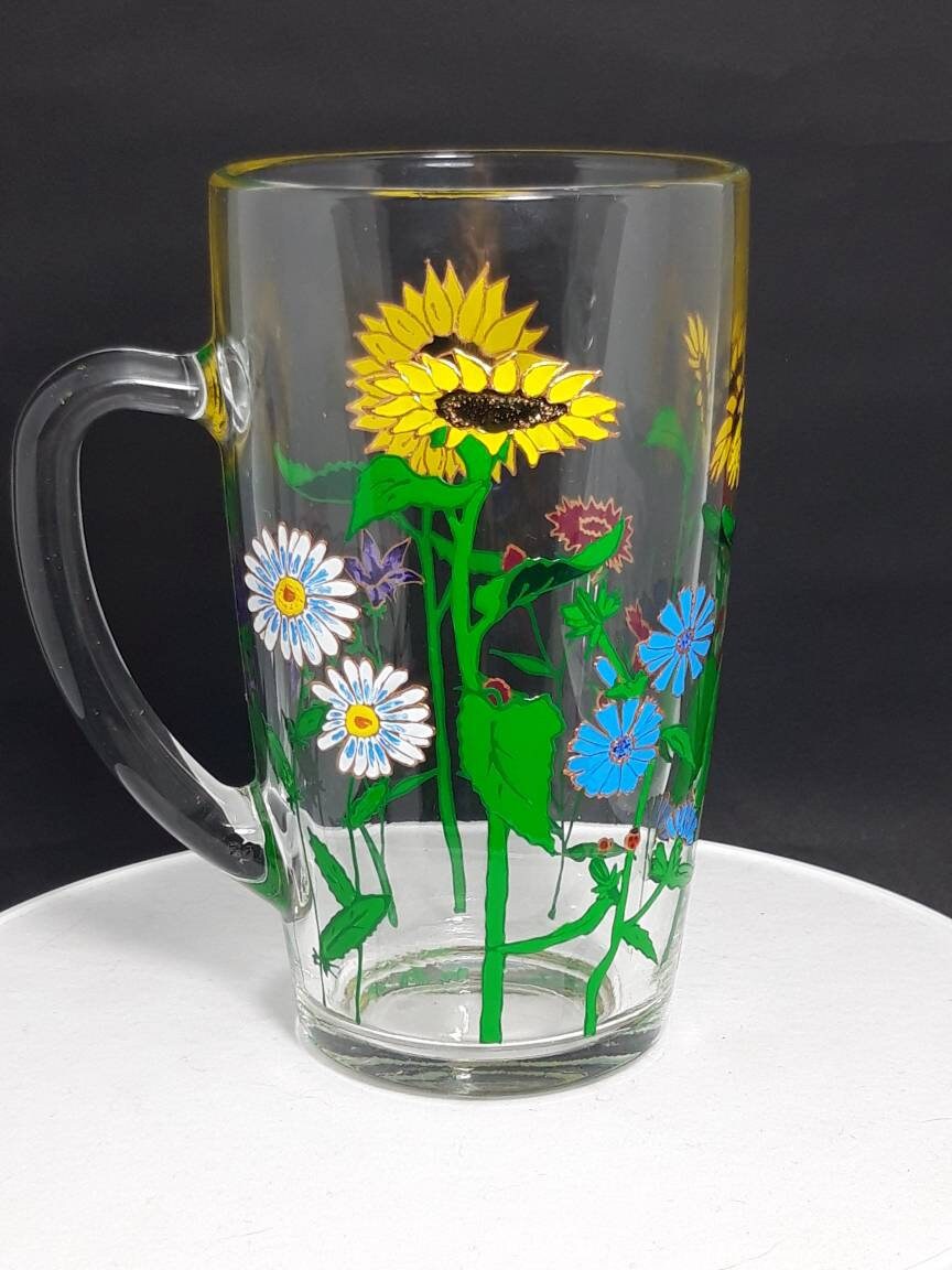 Sunflowers and wildflowers coffee cup handpainted tableware Etsy