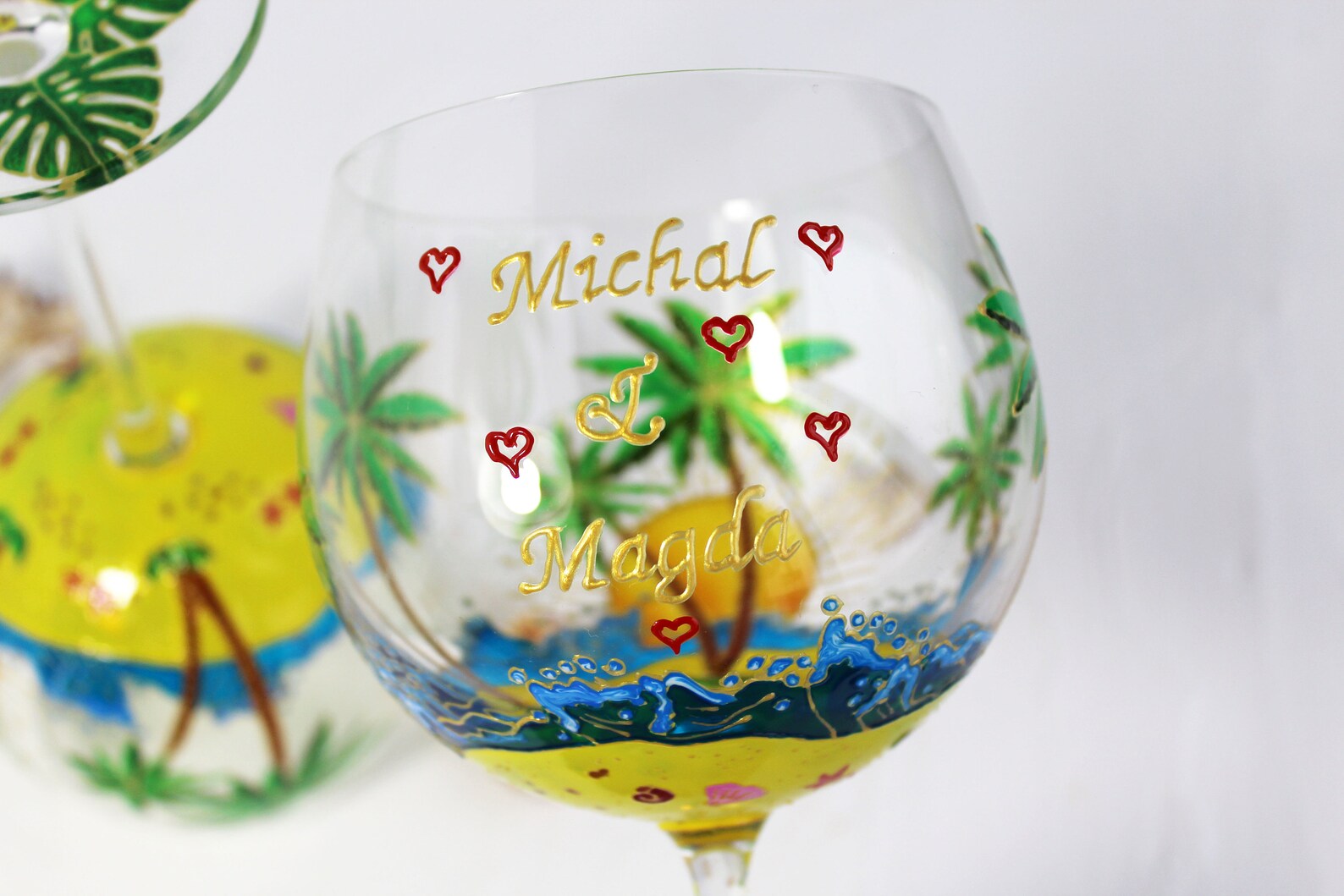 Palm Tree Wine Glasses Custom Personalized Beach Wine Etsy