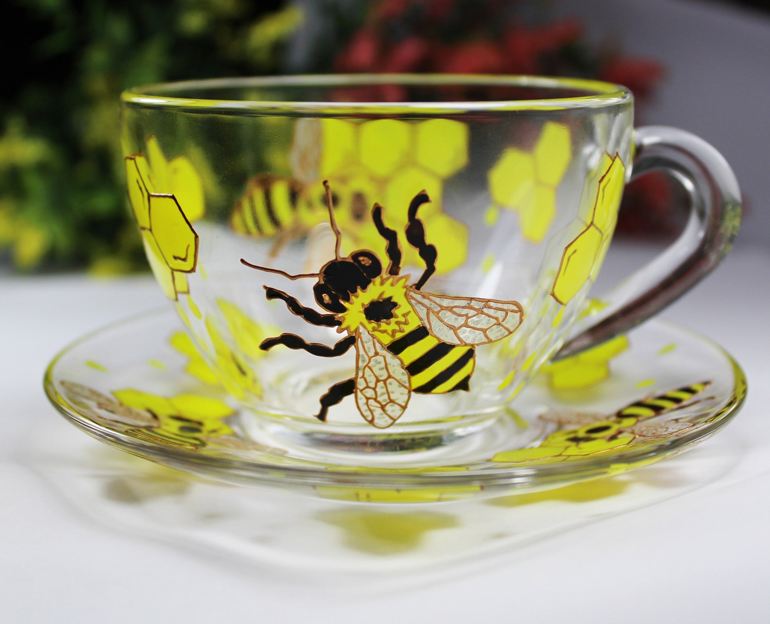 Bee Tea Cup Insect tea cup Personalized Hand painted 5 Bees Etsy
