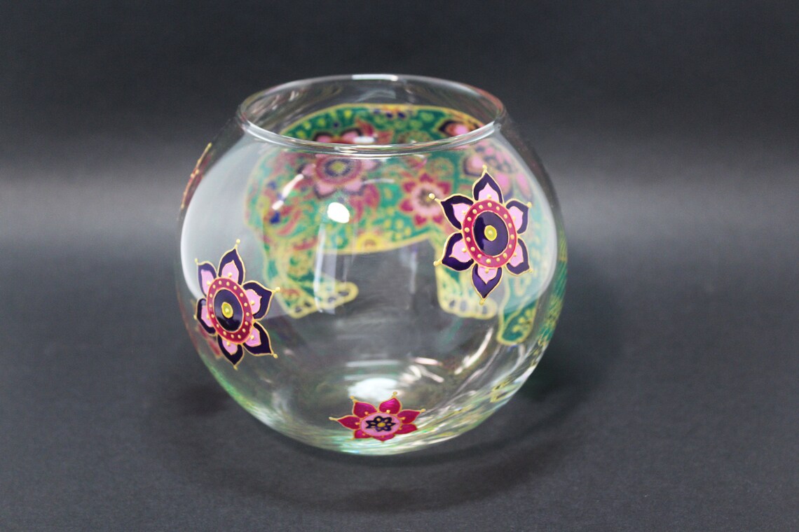 Pen Holder Personalized Glass Vase Hand Painted Green Hippo Etsy