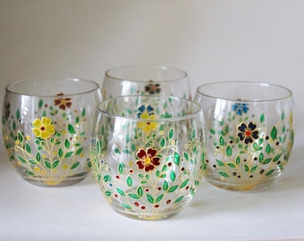 Water Glasses Drinking Set of 4, glasses For Juice Festive Wedding Glass Handmade.
