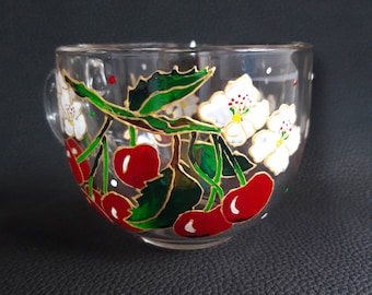 Kersen grote koffiemok gepersonaliseerd, handgeschilderde rode kersen cadeaumok, leuk kopje thee Koffieliefhebber cadeau voor Moederdag