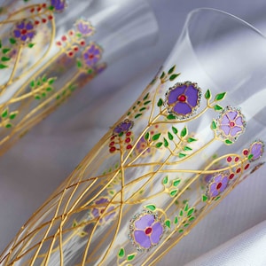 Champagne Toasting Glasses Wedding Flutes Glass, Rustic Painted Lavender Color Flowers, Customized Gift Glasses, Bridal Party