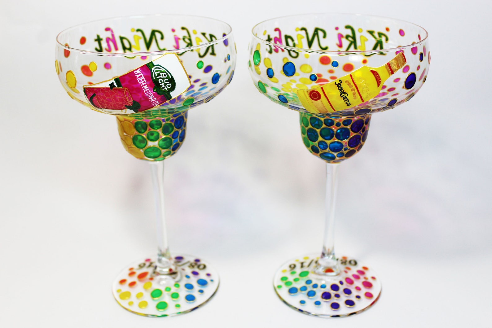 Margarita Glasses Personalized Hand Painted Wedding Rainbow Etsy