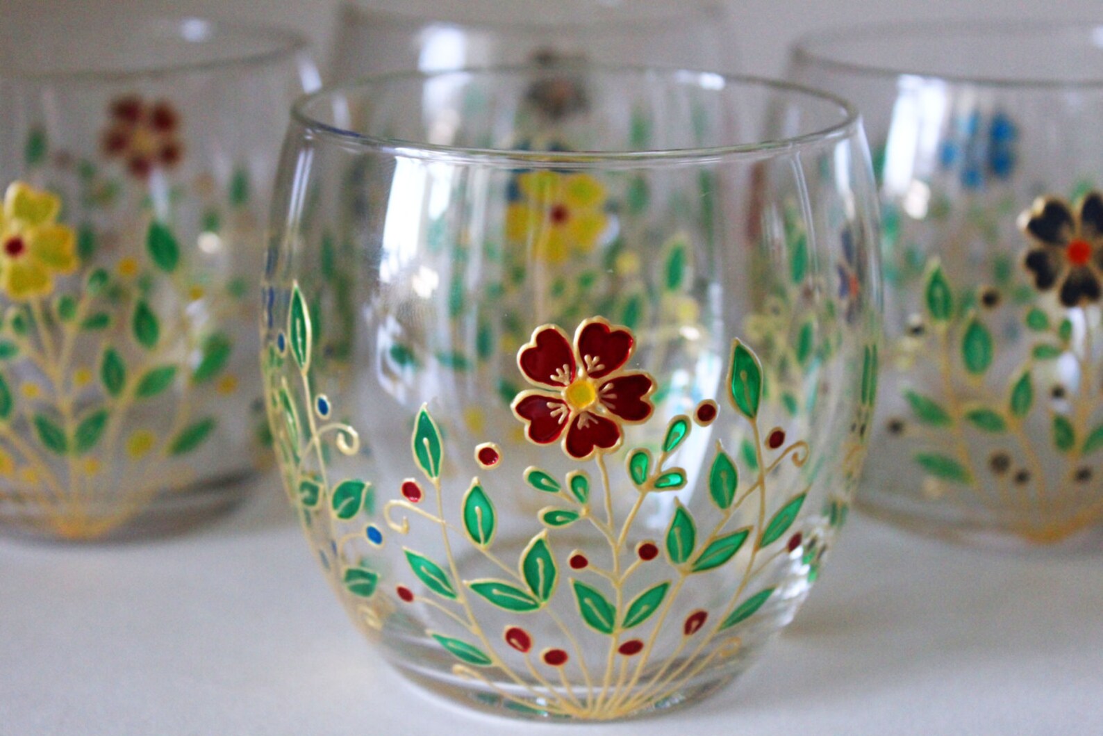 Water Glasses Drinking Set of 4 Glasses for Juice Festive - Etsy