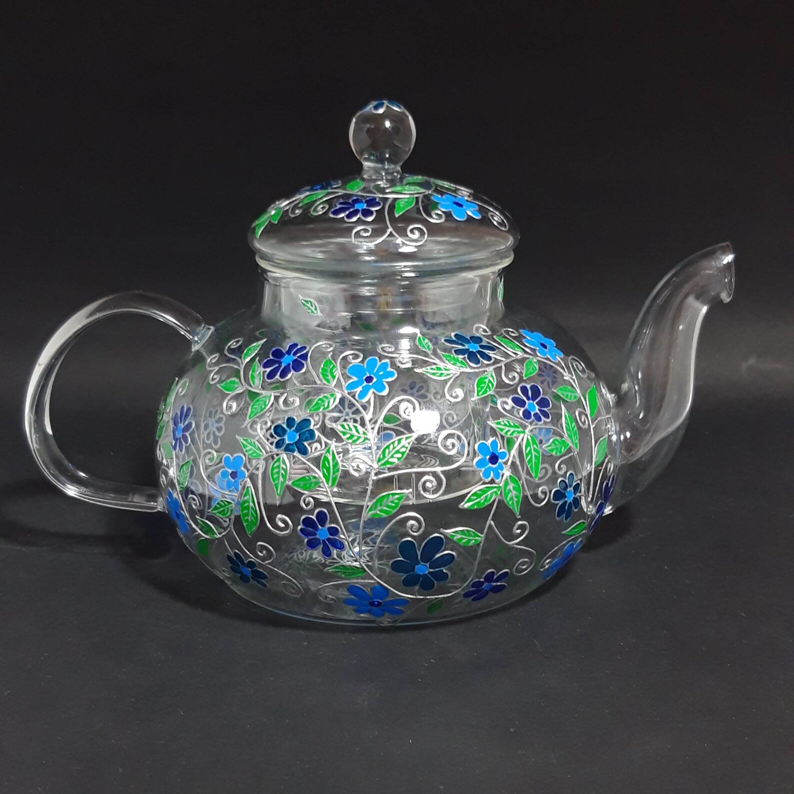 Glass teapot Personalized unique tea pot with blue small Etsy